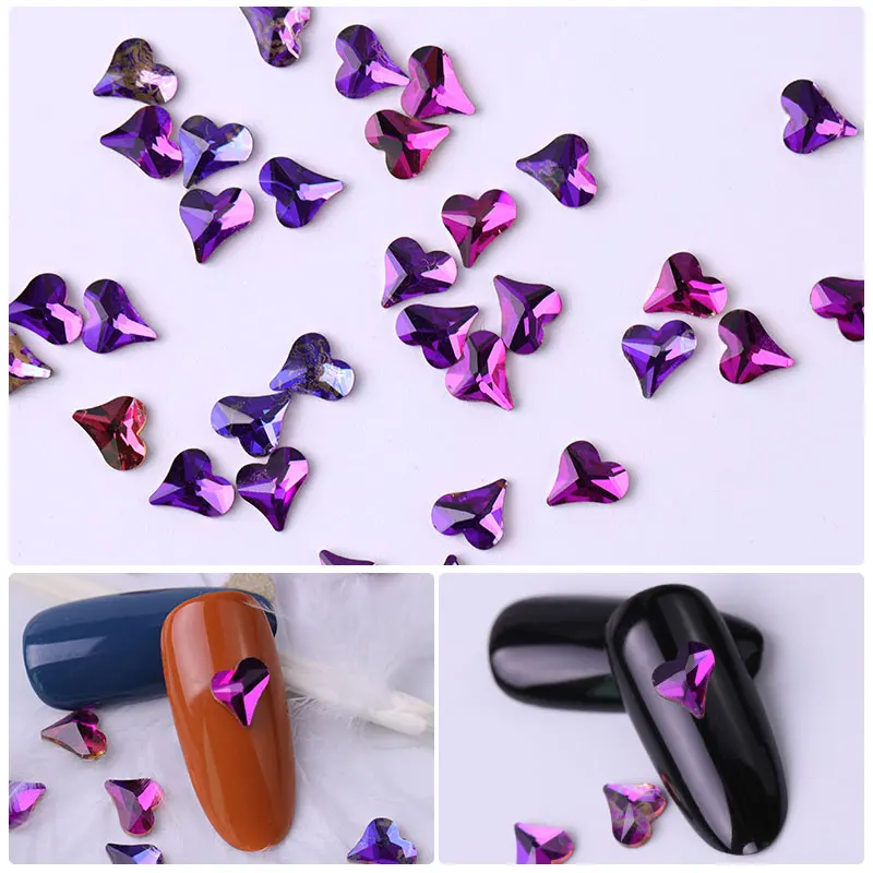 10 шт. Стразы для ногтей с плоским основанием красочные сердца украшения
