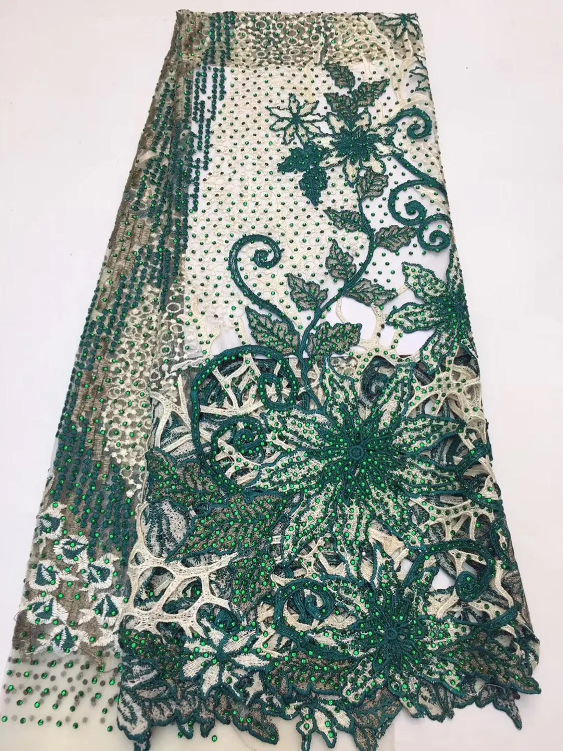

Wedding African Lace Fabric with Stones High Quality Nigerian Lace Fabric Tulle Mesh Fabric for Wedding Party TS8293