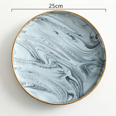 A gray 25cm Креативные мраморные керамические тарелки и тарелки фруктовый поднос торт стейк тарелка столовая посуда тарелка для завтрака круглая посуда - Цвет: A gray 25cm