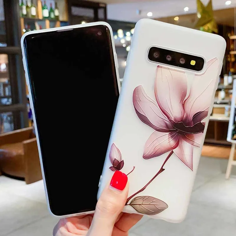 Рельефные чехлы для телефонов Samsung Galaxy S10 чехол с цветочным рисунком силиконовый
