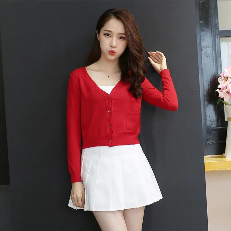 Женский трикотажный кардиган с V образным вырезом и длинным рукавом|spring and