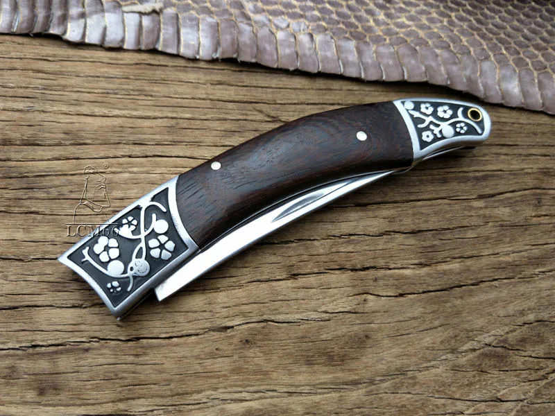 Brown wood handle LCM66 тактический складной карманный нож стальное лезвие деревянная ручка титановые ножи для выживания охотничий инструмент для рыбалки нож для фруктов - Цвет: Brown wood handle