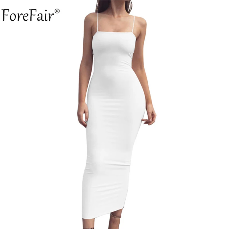 Forefair, сексуальное облегающее макси платье, женское, на тонких бретельках, одноцветное, узкое, с открытыми плечами, белое, оранжевое, желтое, летнее, праздничное платье - Цвет: White Dress