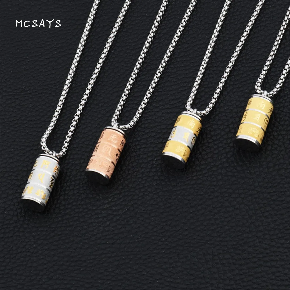 MCSAYS Нержавеющая сталь Jewelry мантра шесть слово вращающийся цилиндр кулон Буддизм