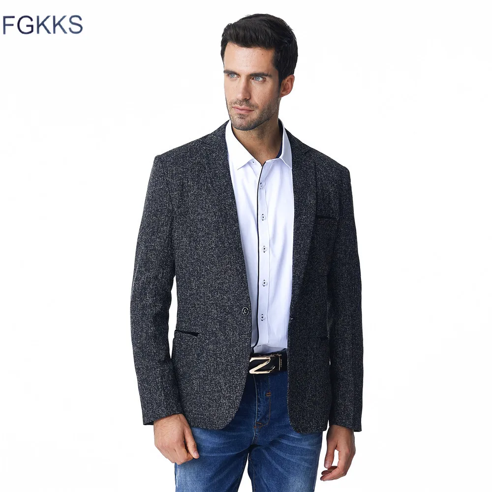 FGKKS модные для мужчин повседневный Блейзер Slim Fit костюм куртка бизнес демисезонный Homme Terno Masculin Досуг блейзер