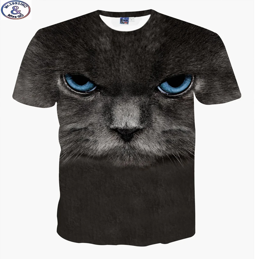 Mr.1991 new brand kids t-shirt for boy or girls black cat printed 3D t shirt teens hip-hop tops tee big clothes A30 | Мать и ребенок