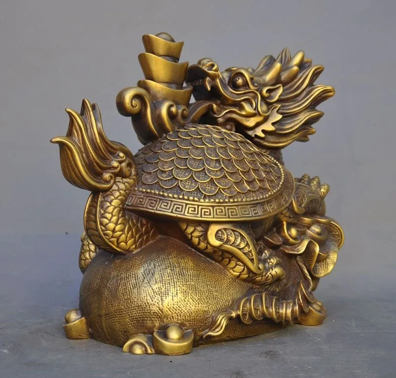 

wedding decoration 14"Chinese Fengshui Brass Wealth Yuanbao Moneybag dragon turtle tortoise statue