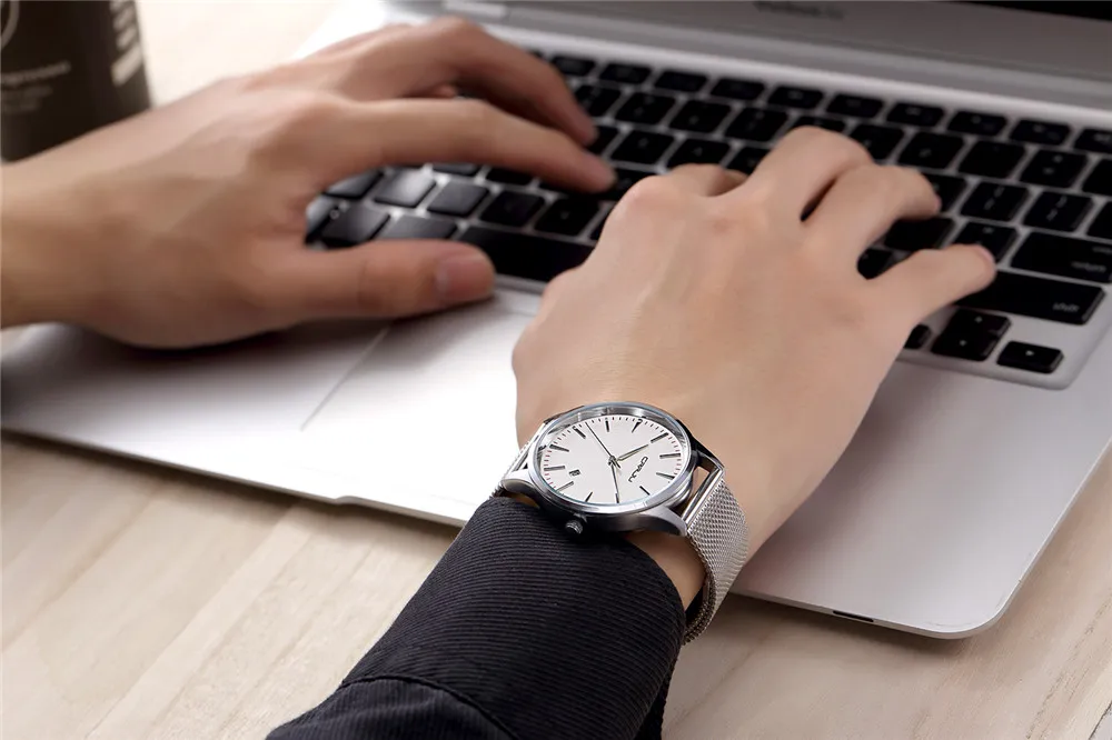 CRRJU Calander Бизнес Мужские часы из нержавеющей стали с сетчатым ремешком круглые