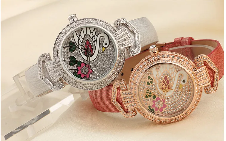 Роскошные женские модельные часы с полностью кристаллами элегантные винтажные