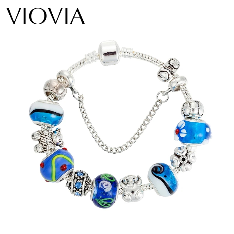 VIOVIA 2019 медведи Тедди очаровательные браслеты и модные стеклянные бусины браслет