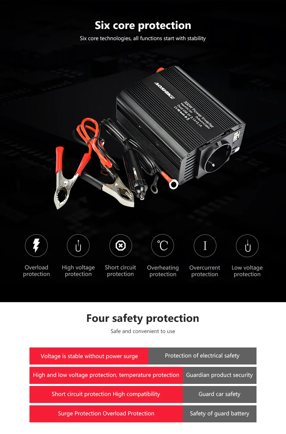 AOSHIKE Dual USB 4.2A инвертор 12 В 220 В 300 Вт 500 Вт ЕС Автомобильный инвертор 12 В до 220 В автомобильный трансформатор напряжения автомобильный адаптер