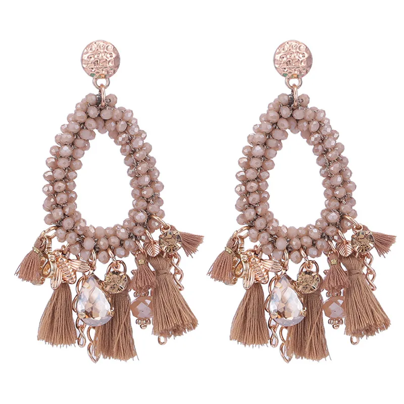 Sehuoran Oorbellen Pendientes Mujer Moda Висячие серьги для женщин Boho Pendientes хрустальные бусины ручной работы модные ювелирные изделия - Окраска металла: Brown