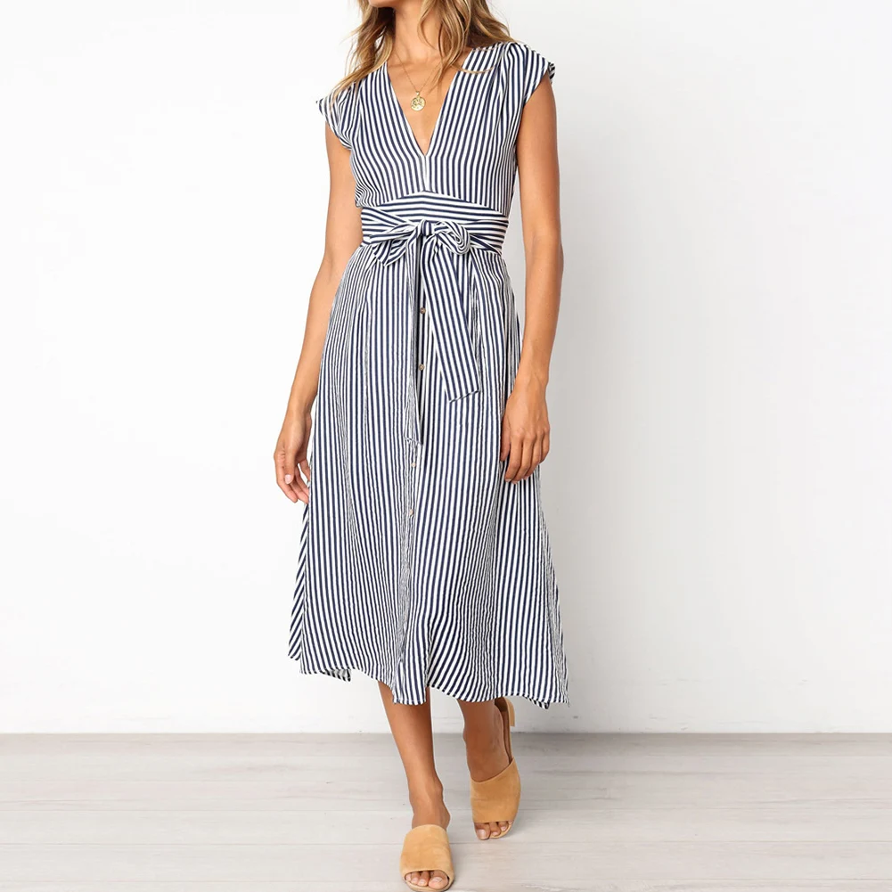 Женское платье Бохо Кнопка v образным вырезом летнее вечернее пляжное Короткое