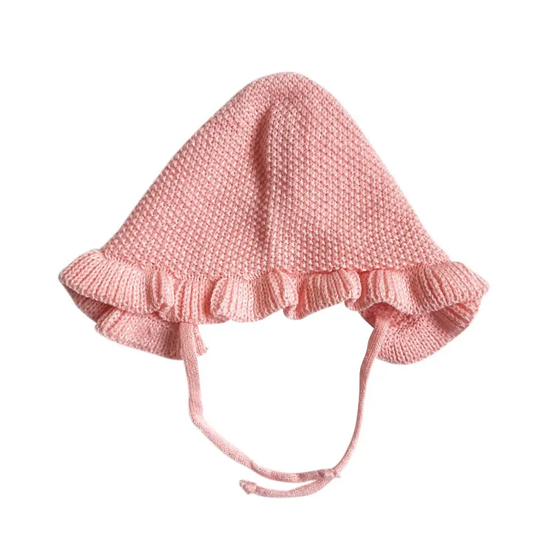 New Spring Newborn Baby Hat Handmade Wool Ear Knitting Hats Fashion Monolayer Lotus Leaf Yarn Warmer Caps Kids | Детская одежда и
