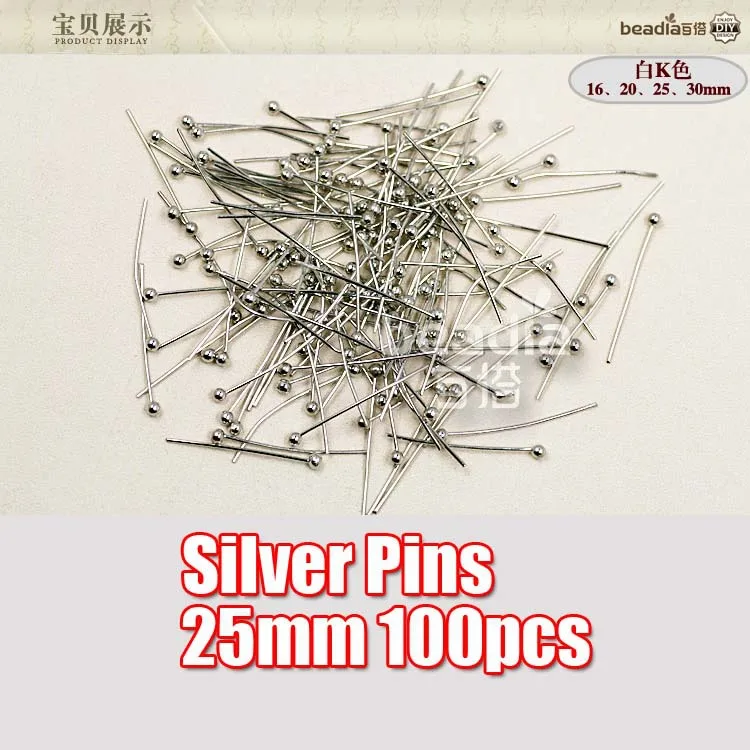25mm silver 100pcs Акция, лучшее качество, 100 шт, позолоченные/посеребренные шариковые головки, булавки для ювелирных изделий, разные размеры - Цвет: 25mm silver 100pcs