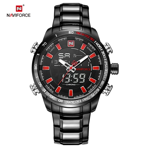 black red Relogio Masculino NAVIFORCE Мужские кварцевые аналоговые часы Роскошные модные спортивные наручные часы водонепроницаемые мужские часы из нержавеющей стали - Цвет: black red