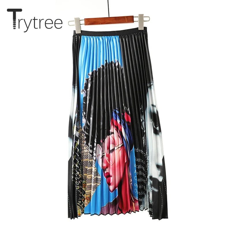 Женская плиссированная юбка Trytree из полиэстера с принтом и эластичной талией на