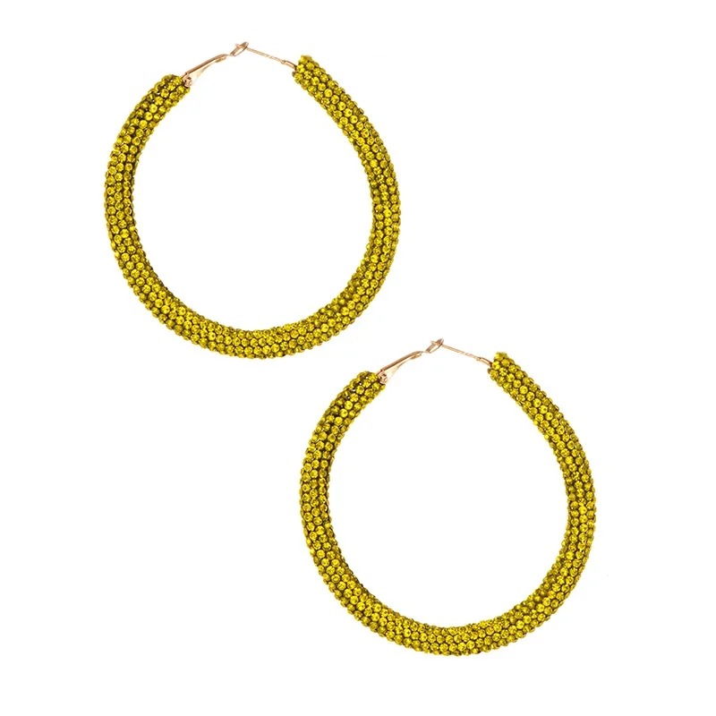 crystal yellow Новинка, модные шикарные серьги-кольца для женщин, желтый цвет, кристалл, полые круглые серьги круги, ювелирное изделие, подарок для свадьбы - Окраска металла: crystal yellow