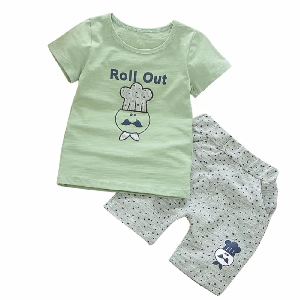 

New Fashion Summer Boy 2Pcs Clothes Set Cute Cartoon Pattern Short Sleeve T-shirt+Shorts 2Pcs Clothes Children's Sets