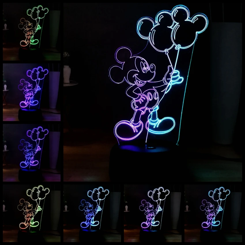 Новая 3D иллюзия Лампа Новинка Микки милый светодиодный сенсорный ночник USB
