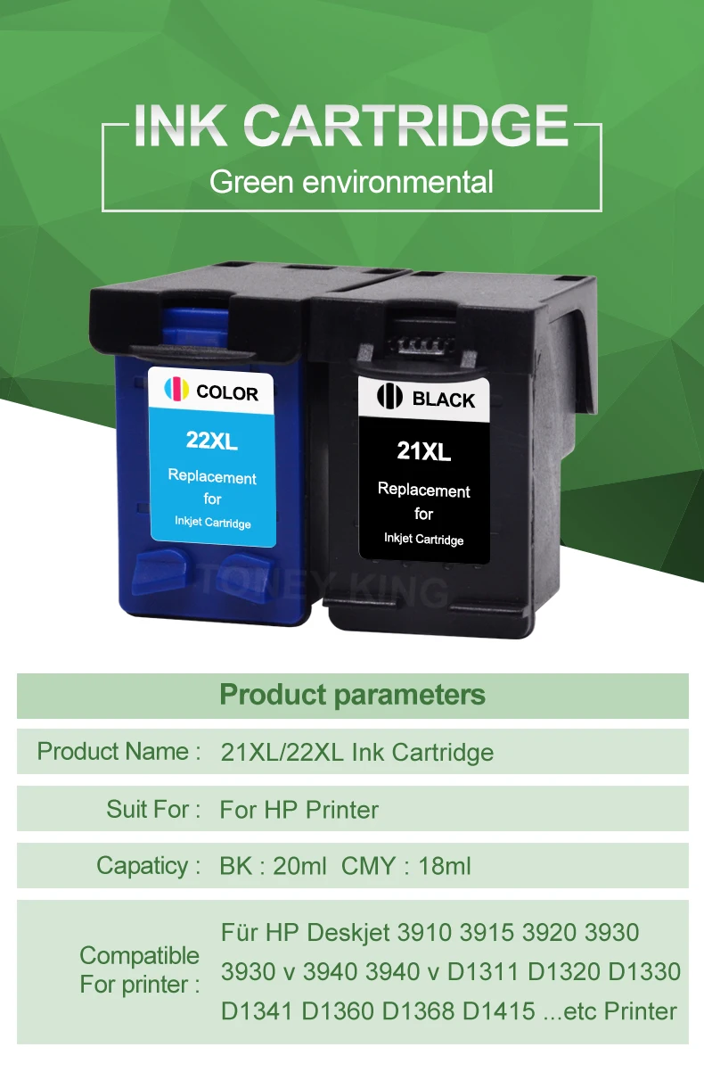 Toney universal(король 21 22 XL сменный картридж для принтера для hp 21 22 для hp 21 21XL 22XL с чернилами hp Deskjet F2180 F2280 F4180 F380 380 принтер