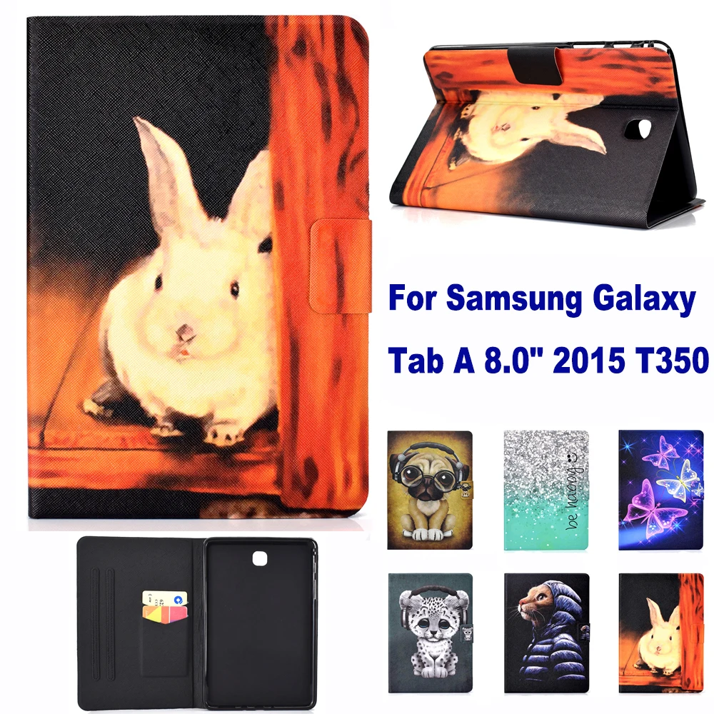 

С модным узором подставкой карманом для карт для Samsung Galaxy Tab A 8,0 "2015 T350 чехол кошки, собаки, кролика, с изображением слона чехол coque para Капа