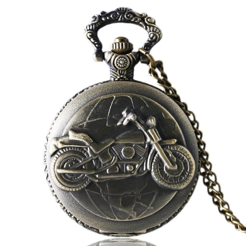 Antique Bronze Motorcycle Motorbike MOTO Pocket Watch Necklace Pendant Men Gift P79