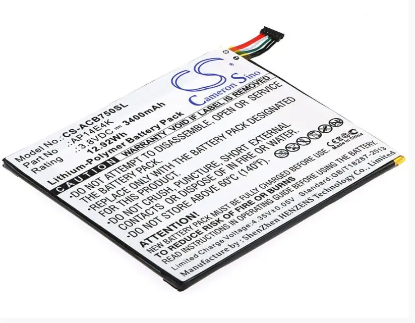 Аккумулятор Cameron Sino 3400mAh для ACER Iconia One 7 B1-750 AP14E4K (1ICP4/86/94) KT00104001 | Электроника
