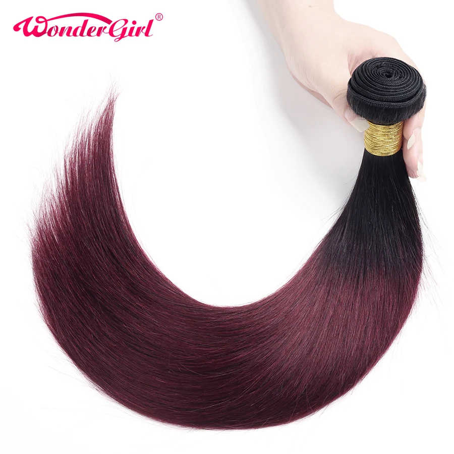 Wonder girl Ombre прямые волосы пряди 1B 99J/бордовый двухцветные бразильские волнистые не