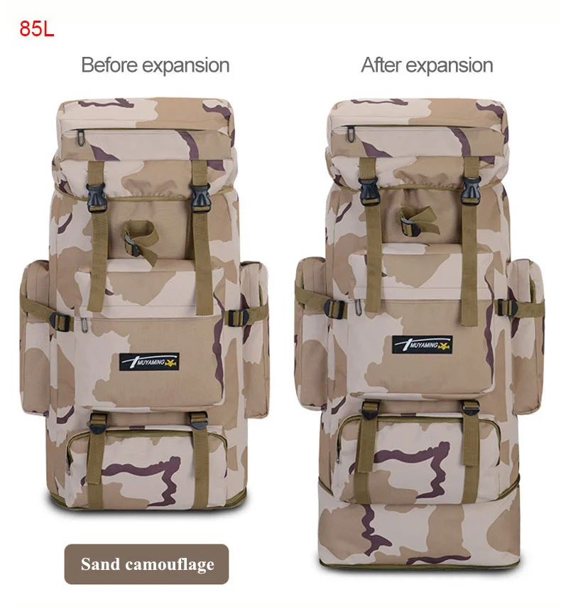 Sand camouflage 85L большой Ёмкость рюкзак из нейлона водонепроницаемый военный камуфляж MOLLE армейская мужской рюкзак для кемпинга для похода Путешествия Рюкзаки - Цвет: Sand camouflage
