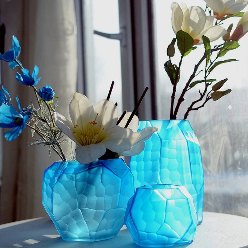 

Coloured Glass Vase Manual Grinding Carved Geometric Vase Glass Terrarium Flower Vases Wedding Home Decoration Accessories
