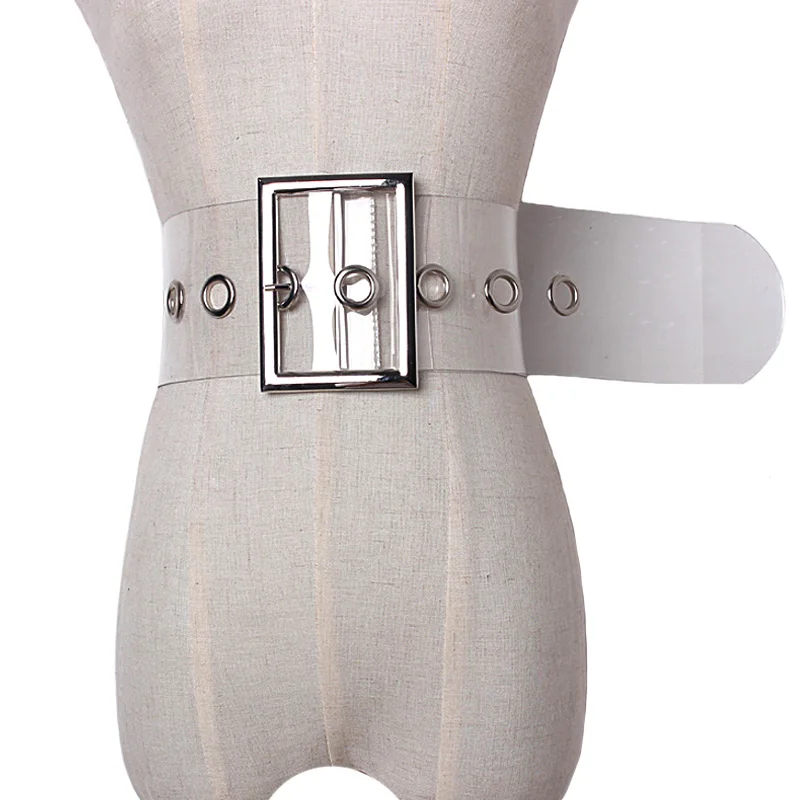 New autumn transparent plastic solid color PVC Material Women wide Belt Fashion Large metal tide all-match Casual accessories | Аксессуары