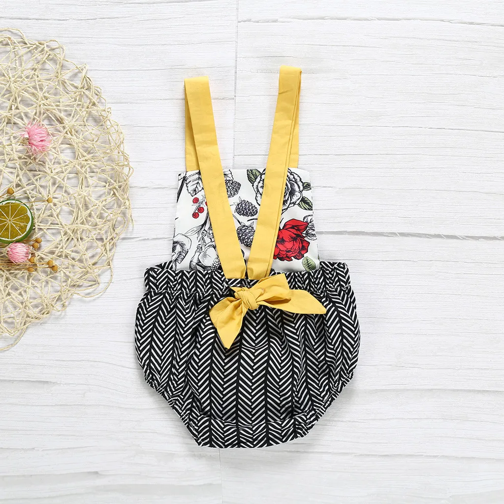 SAGACE/Детский комбинезон с бантом и принтом розы для маленьких девочек Боди Летняя