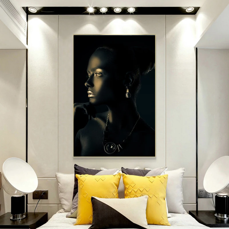 Женская картина маслом на холсте с превосходными черными камнями и кожей постеры