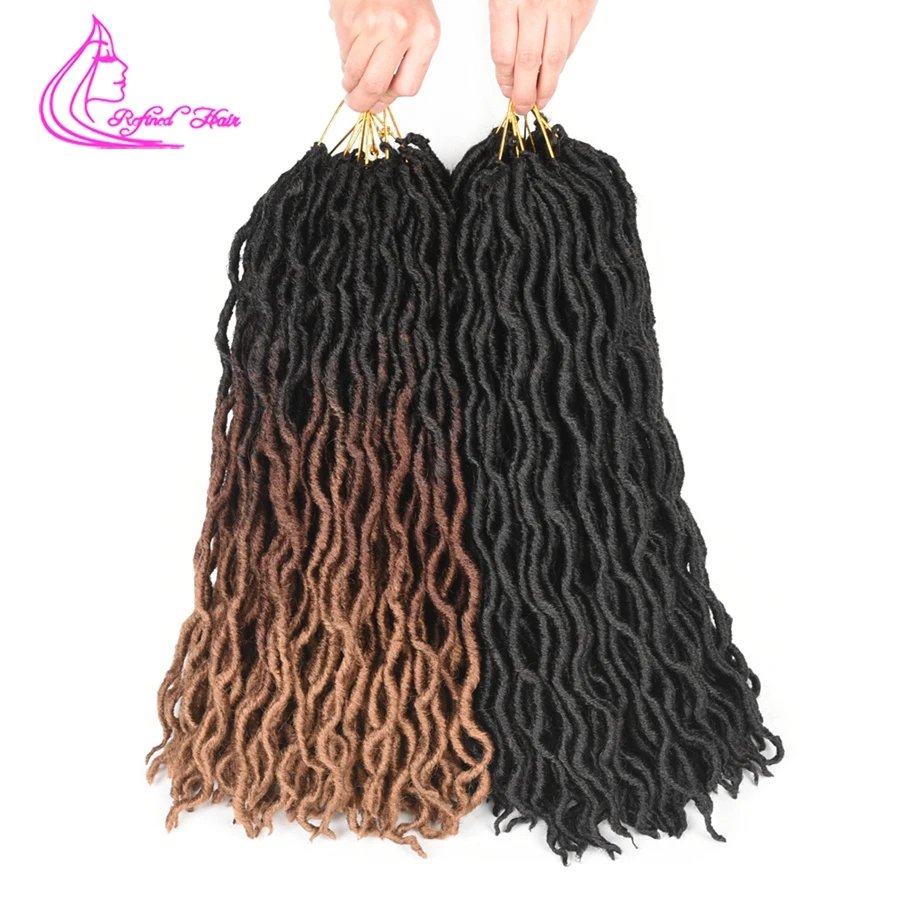 Рафинированный Уход за волосами богиня Faux locs Curly вязанные пряди Омбре коричневый, тень, плетеные волосы, 18 дюймов длинная коса женщина, дредлоки, для увеличения объема, пряди для наращивания волос