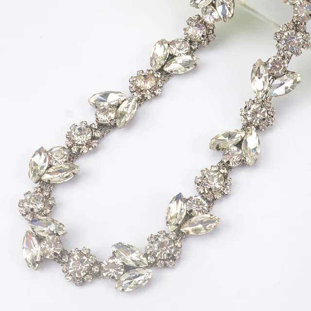 crystal with silver 5 Ярд/лот стразы на цепочке сливы для украшения одежды в форме Глаза Лошади стразы на цепочке под все аксессуары для самостоятельного шитья сумки - Цвет: crystal with silver