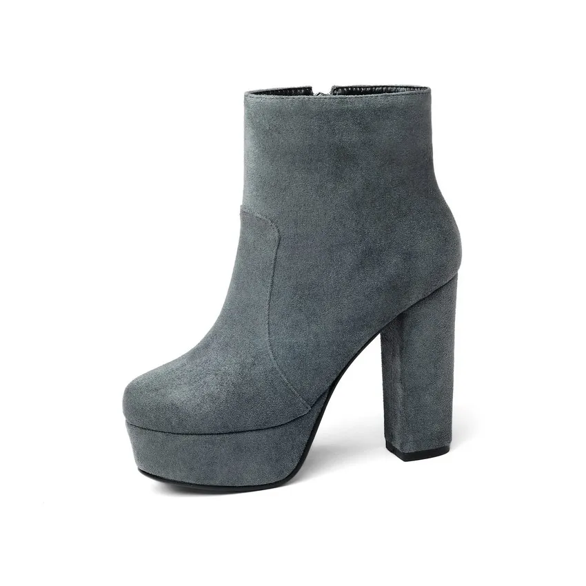 Dark grey Fanyuan/ г. женские ботильоны модная зимняя обувь на высоком квадратном каблуке бархатные с квадратным носком на платформе размеры 34-43 - Цвет: Dark grey