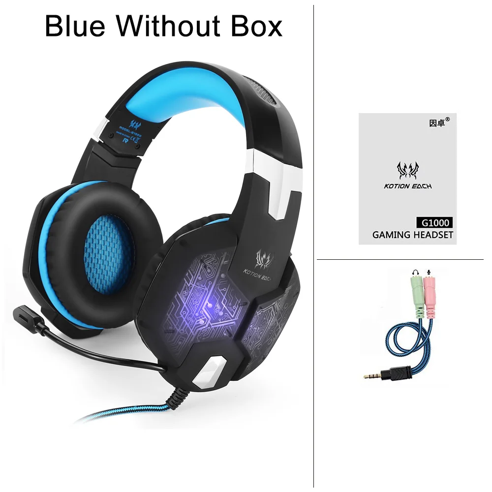 Blue Without Box Игровые наушники KOTION G1000 Игровые наушники для компьютера профессиональный проводной 3,5 мм светодиодный бас стерео гарнитура с микрофоном для портативных ПК Ps4 Pro - Цвет: Blue Without Box