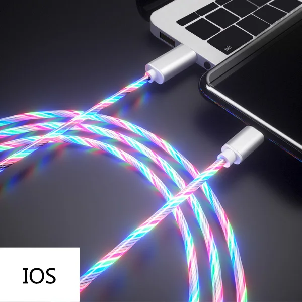 colorfu for iPhone Светящийся кабель для зарядки мобильных телефонов светодиодный светильник Micro usb type C зарядное устройство для iPhone X samsung Galaxy S8 S9 зарядный провод шнур - Цвет: colorfu for iPhone