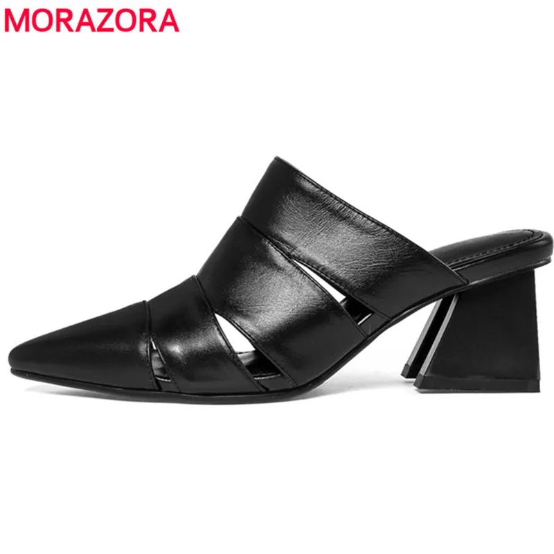 MORAZORA/2018 женские босоножки из натуральной кожи однотонная Летняя обувь сабо с