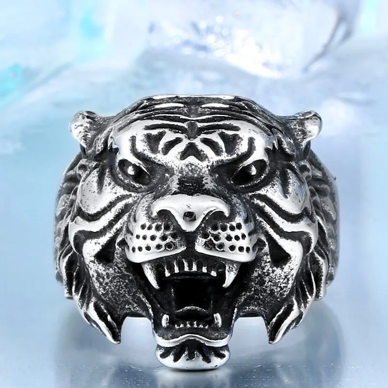 silver colour BEIER кольцо из нержавеющей стали и титана с головой тигра для мужчин, уникальный мужской амулет с животными, ювелирные изделия, хорошая детализация, BR8-307, размер США - Цвет основного камня: silver colour