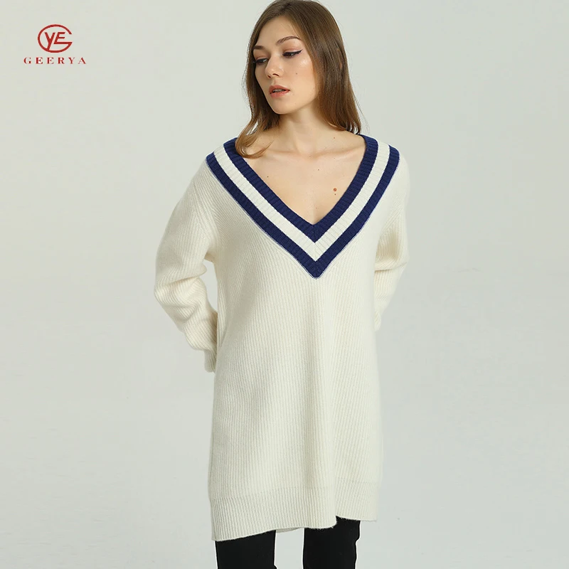Geerya 2018 New Spring Winter Knitted Sweater Women Loose Style V-Neck Korean Crop Soft Cashmere | Женская одежда