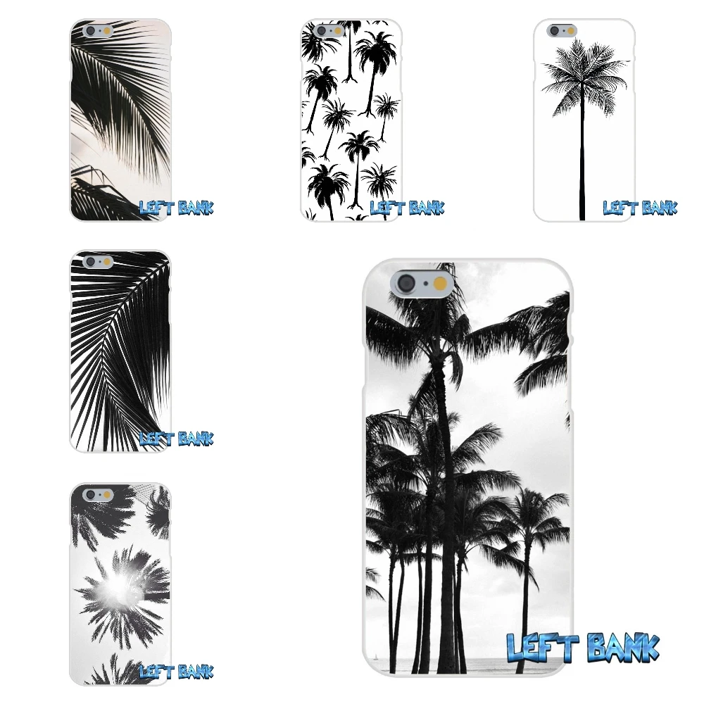 For Samsung Galaxy Note 3 4 5 S4 S5 MINI S6 S7 edge Black white palm leaves trees Art Soft Silicone TPU Transparent Case |