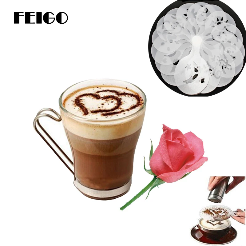 FEIGO 16 шт кофейная печать модель пластиковый цветок кафе пена спрей шаблон