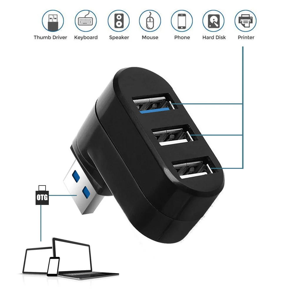 3-портовый usb-хаб 2 0 + 3 USB высокоскоростной разветвитель Вращающийся адаптер