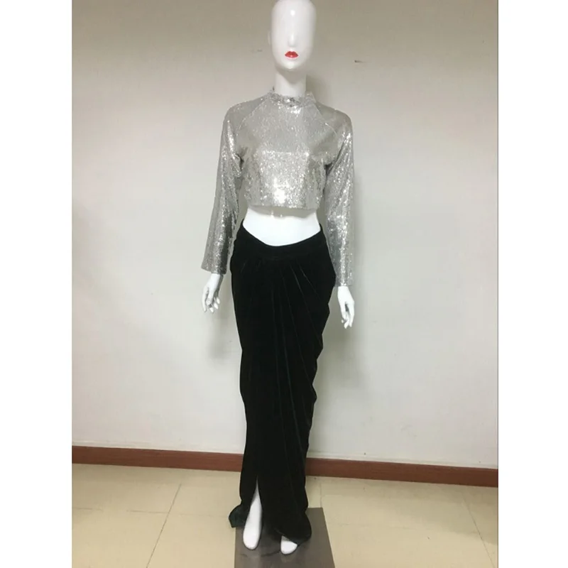 Женский комплект из 2 предметов зимний топ с блестками и длинным рукавом Зеленое