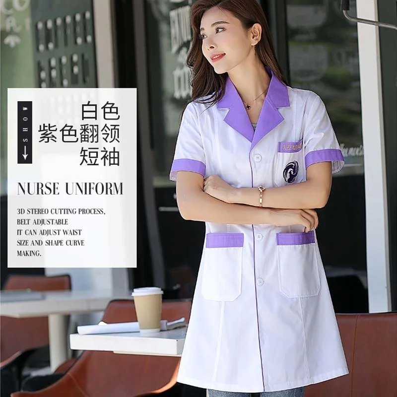 light purple collar Uniforme Enfermera, женское лабораторное пальто, модное, цветное, блокирующее, корейский стиль, медицинская куртка, униформа медсестры с регулируемой талией - Цвет: light purple collar