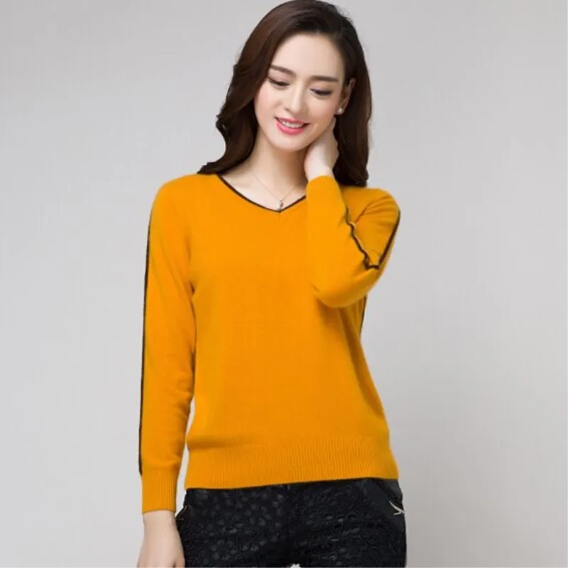 JECH 2017 new product cashmere sweater short v-neck knit and bottom | Женская одежда