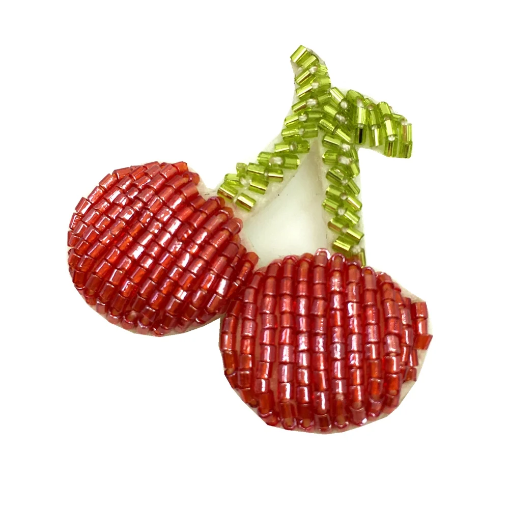 

5 шт., 3D нашивки с бусинами в виде вишни, фрукты, нашивки для одежды, сумки, обуви, Пришивные аппликации с фруктами, нашивки 6x3 см AC1323