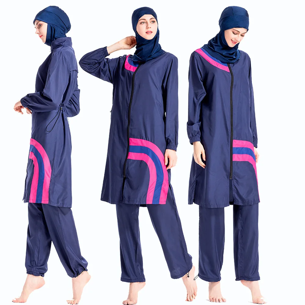 Muslim wear for women swimsuit Middle East swimwear large size zipper thin three-piece conservative beach swim suit | Женская одежда